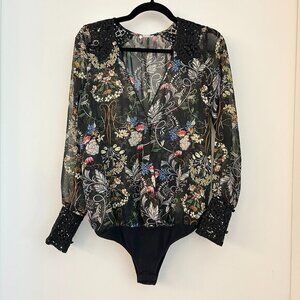Free People Intimately Must Have Been Love Sheer Floral Long Sleeve Bodysuit S